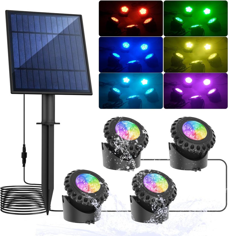 T-SUN Solar Pond Light, Super Bright LED Underwater Color Changing Solar Lights RGB Submersible Fountain Lights IP68 Waterproof Fish Tank Light for Aquarium Garden Pool Fountain Pond - Image 1